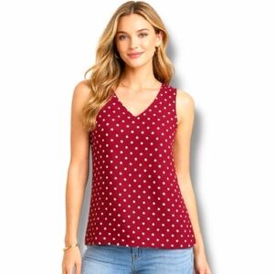 Nine West Burgundy Polka Dot Cold Shoulder Top